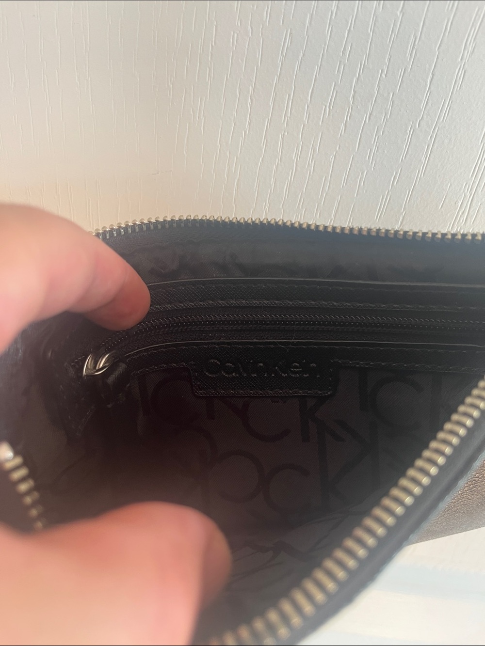 Calvin Klein Black Monogram Crossbody Bag with Silver Chain - Picture 4 of 6